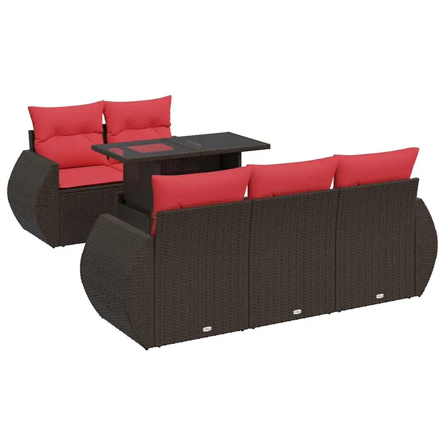 Salon de jardin avec coussins 6pcs marron résine tressée acacia - 2