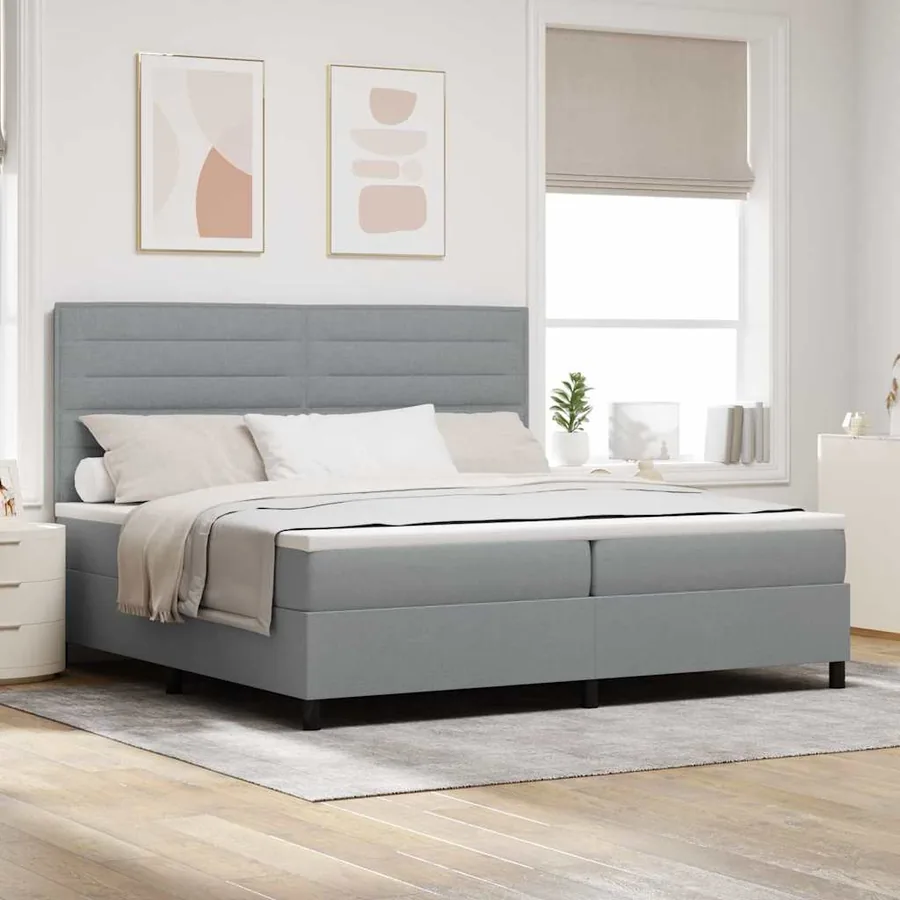 Lit à ressorts avec matelas Gris clair 200 x 200 cm tissu