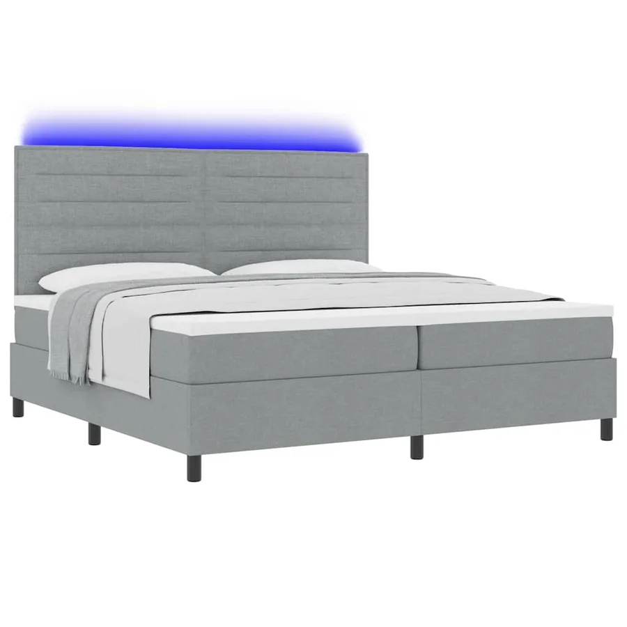 Lit à ressorts avec matelas Gris clair 200 x 200 cm tissu - 3