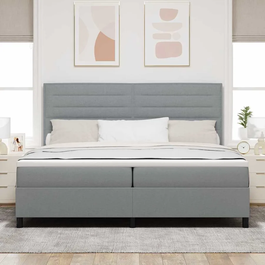 Lit à ressorts avec matelas Gris clair 200 x 200 cm tissu - 4