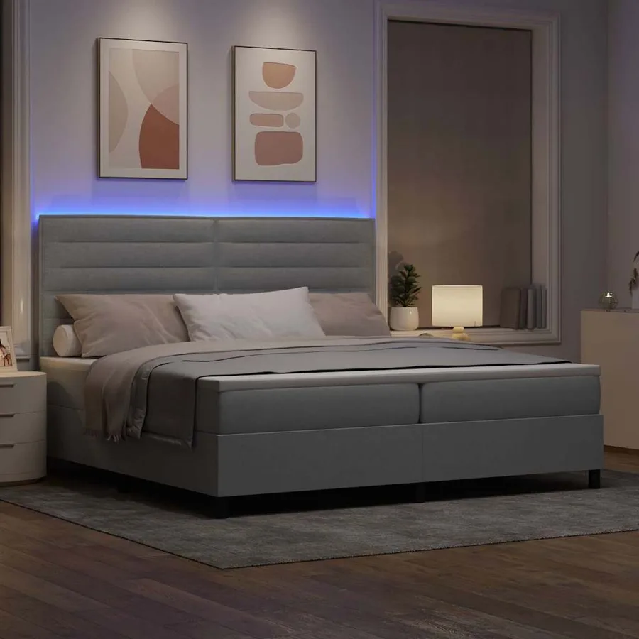 Lit à ressorts avec matelas Gris clair 200 x 200 cm tissu - 5