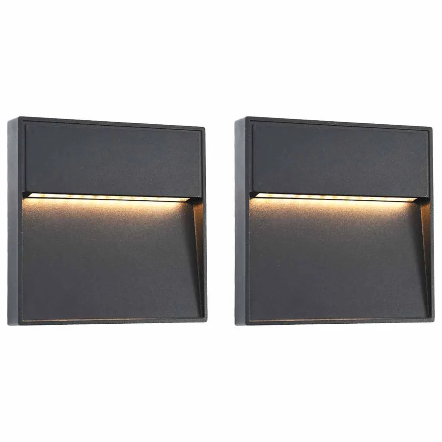 2 pcs Appliques murales LED d'extérieur 3 W Noir Carré