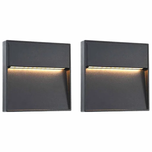 2 pcs Outdoor LED Wall Lights 3 W Black Square