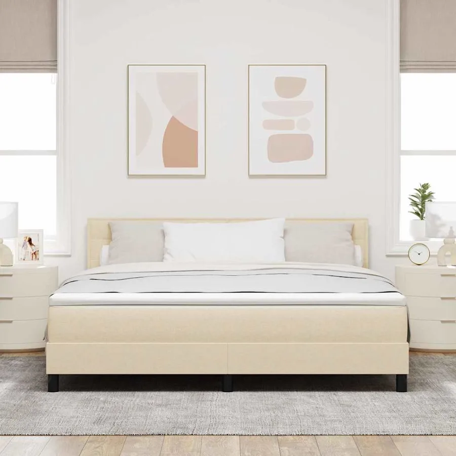 Lit à ressorts avec coussin Crème 180 x 200 cm tissu - 3
