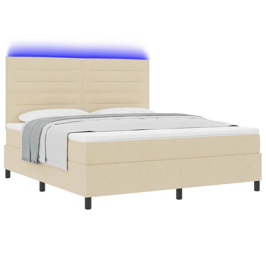 Lit à ressorts avec matelas avec LED Crème 180 x 200 cm tissu - 3