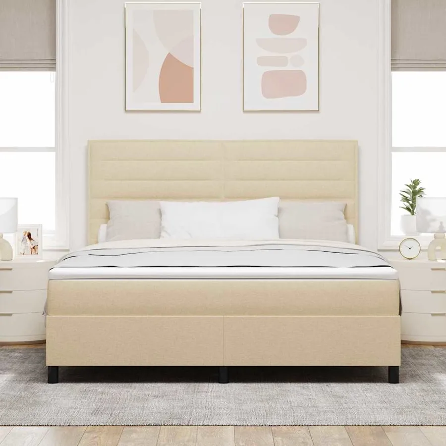 Lit à ressorts avec matelas avec LED Crème 180 x 200 cm tissu - 4