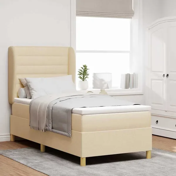 Lit à ressorts avec matelas Crème 190 x 90 cm tissu