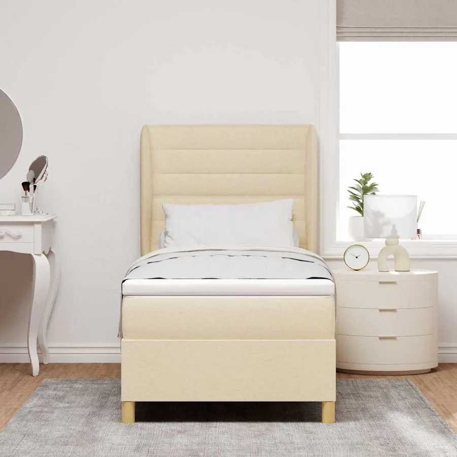 Lit à ressorts avec matelas Crème 190 x 90 cm tissu - 3