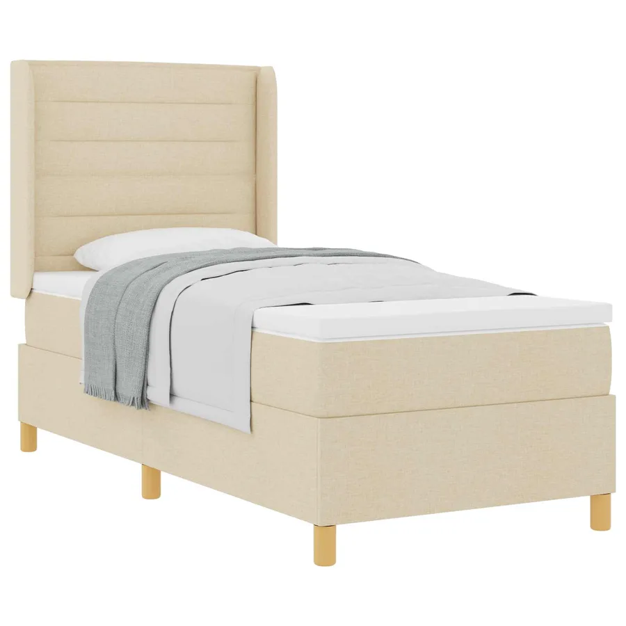 Lit à ressorts avec matelas Crème 90 x 190 cm tissu - 2