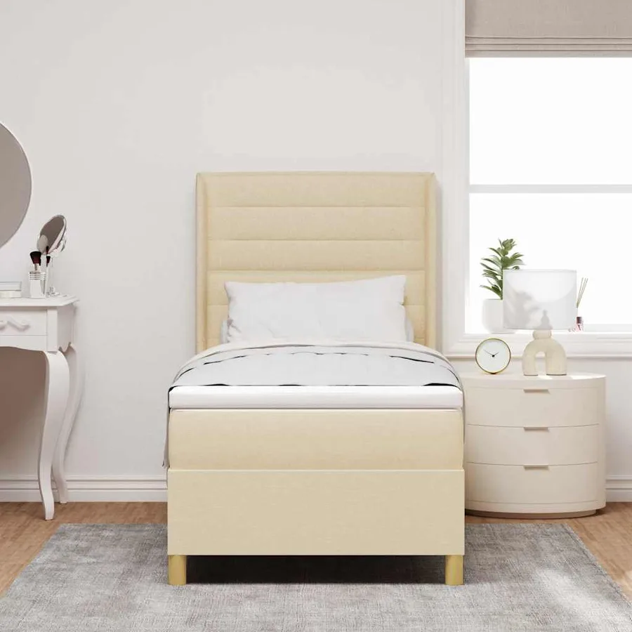 Lit à ressorts avec matelas Crème 90 x 190 cm tissu - 3