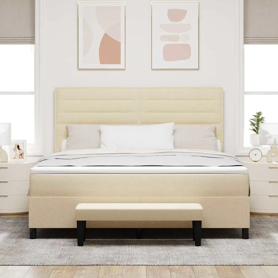 Lit à ressorts avec coussin Crème 180 x 200 cm tissu - 3