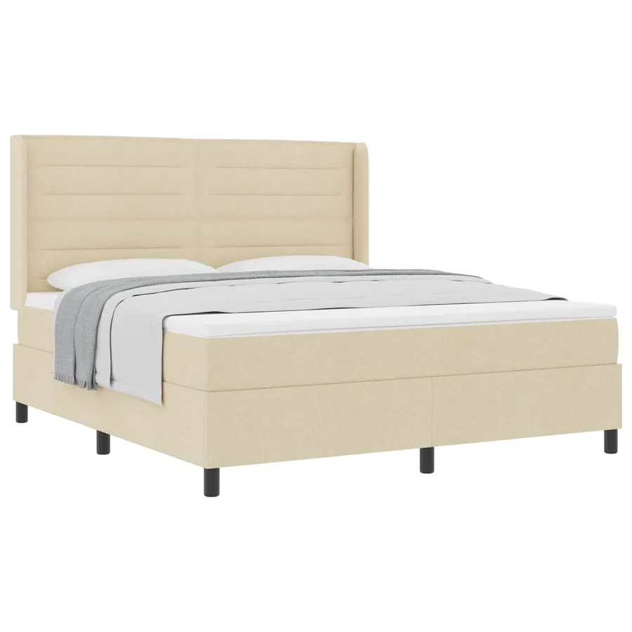 Lit à ressorts avec matelas Crème 200 x 180 cm tissu - 2