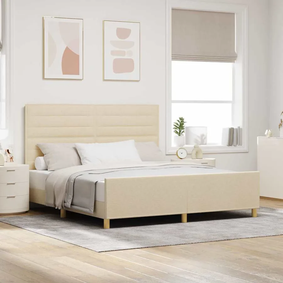 Cadre de lit avec tête de lit Crème 180 x 200 cm tissu
