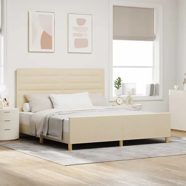 Cadre de lit avec tête de lit Crème 180 x 200 cm tissu