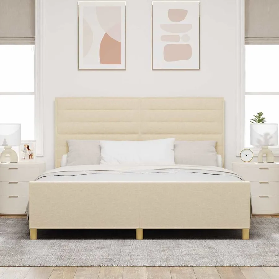 Cadre de lit avec tête de lit Crème 180 x 200 cm tissu - 3