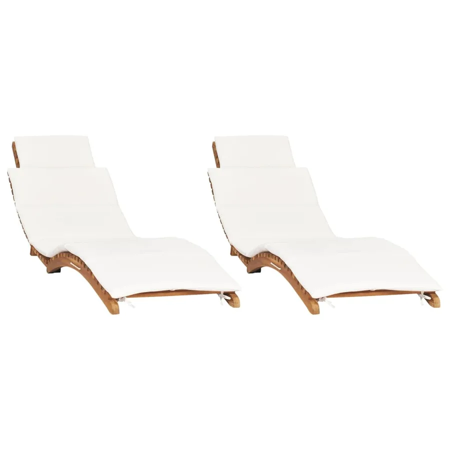 Chaises longues lot de 2 avec coussins Bois massif de teck - 2