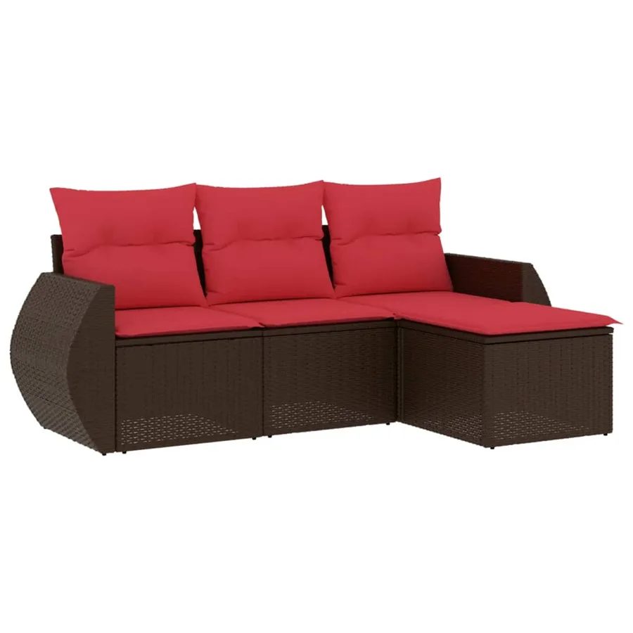 Ensemble de canapé de jardin 4 pcs avec coussins marron résine tressée - 2