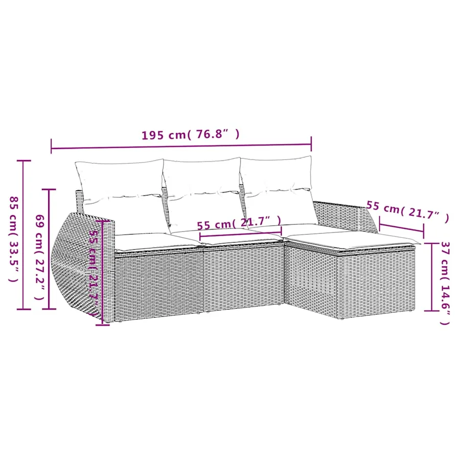 Ensemble de canapé de jardin 4 pcs avec coussins marron résine tressée - 7