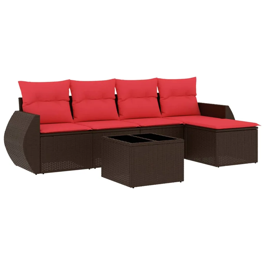 Ensemble de canapé de jardin 6 pcs avec coussins marron résine tressée - 2