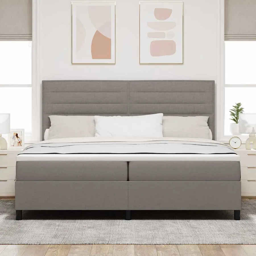 Lit à ressorts avec matelas Taupe 200 x 200 cm tissu - 3