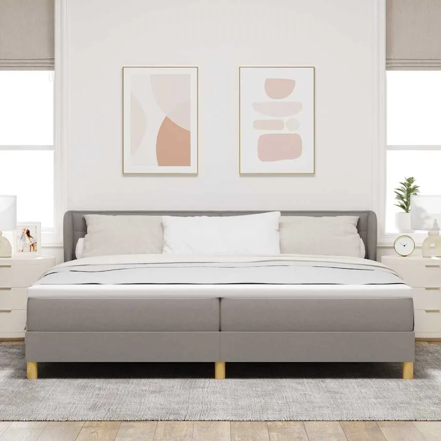 Lit à ressorts avec matelas Taupe 200 x 200 cm tissu - 3