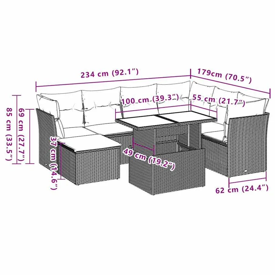 Ensemble de canapé de jardin 8 pcs avec coussins marron résine tressée - 10