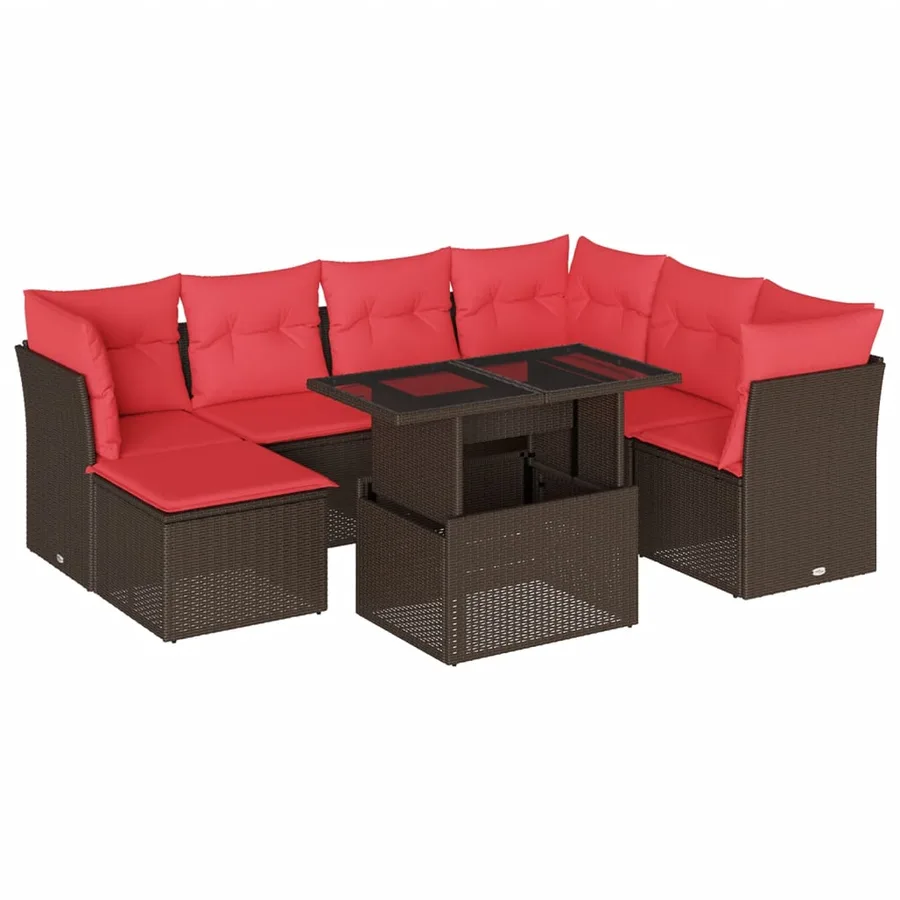 Ensemble de canapé de jardin 8 pcs avec coussins marron résine tressée - 2