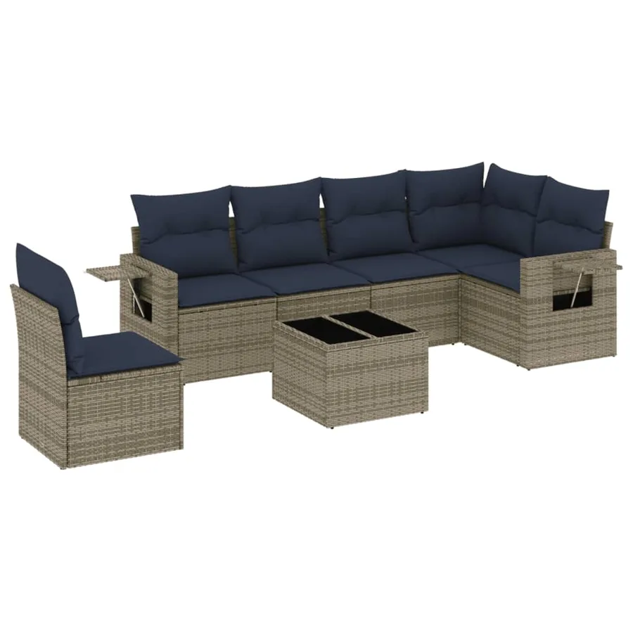 Ensemble de canapé de jardin 7 pcs avec coussins gris résine tressée - 2