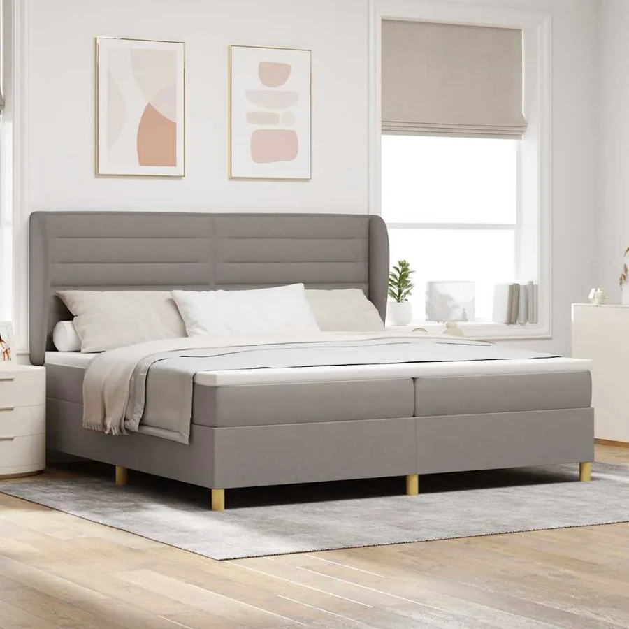 Lit à ressorts avec matelas Taupe 200 x 200 cm tissu