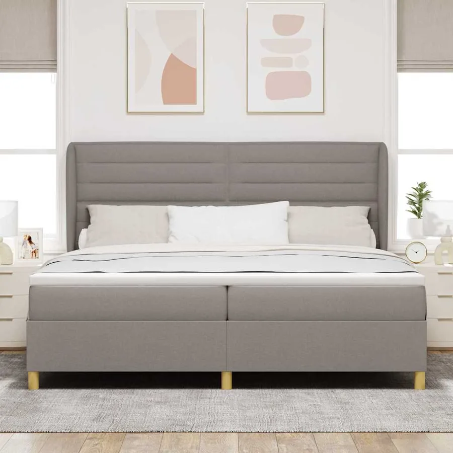 Lit à ressorts avec matelas Taupe 200 x 200 cm tissu - 3