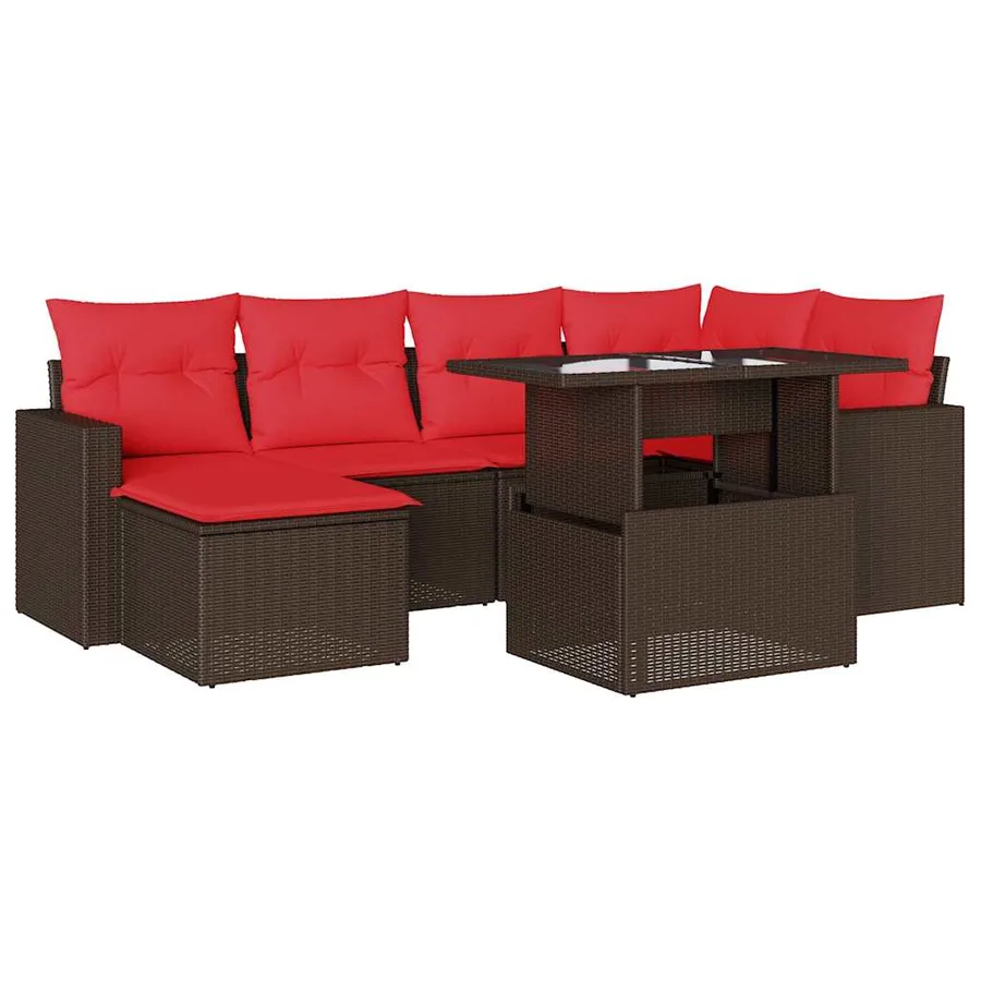 Ensemble de canapé de jardin 7 pcs avec coussins marron résine tressée - 2