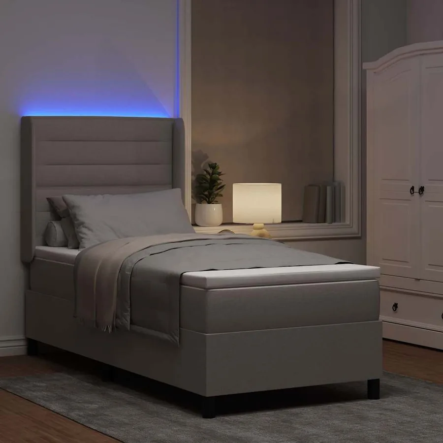 Lit à ressort LED avec matelas Taupe 100 x 200 cm tissu - 5