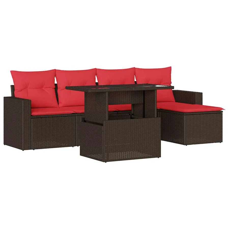 Ensemble de canapé de jardin 6 pcs avec coussins marron résine tressée - 2