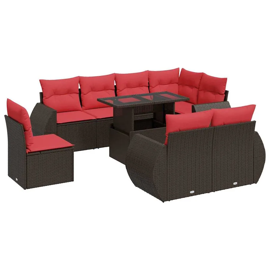 Salon de jardin avec coussins 9pcs marron résine tressée acacia - 2
