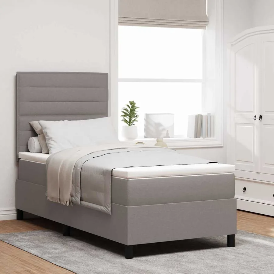 Lit à ressorts avec matelas Taupe 100 x 200 cm tissu