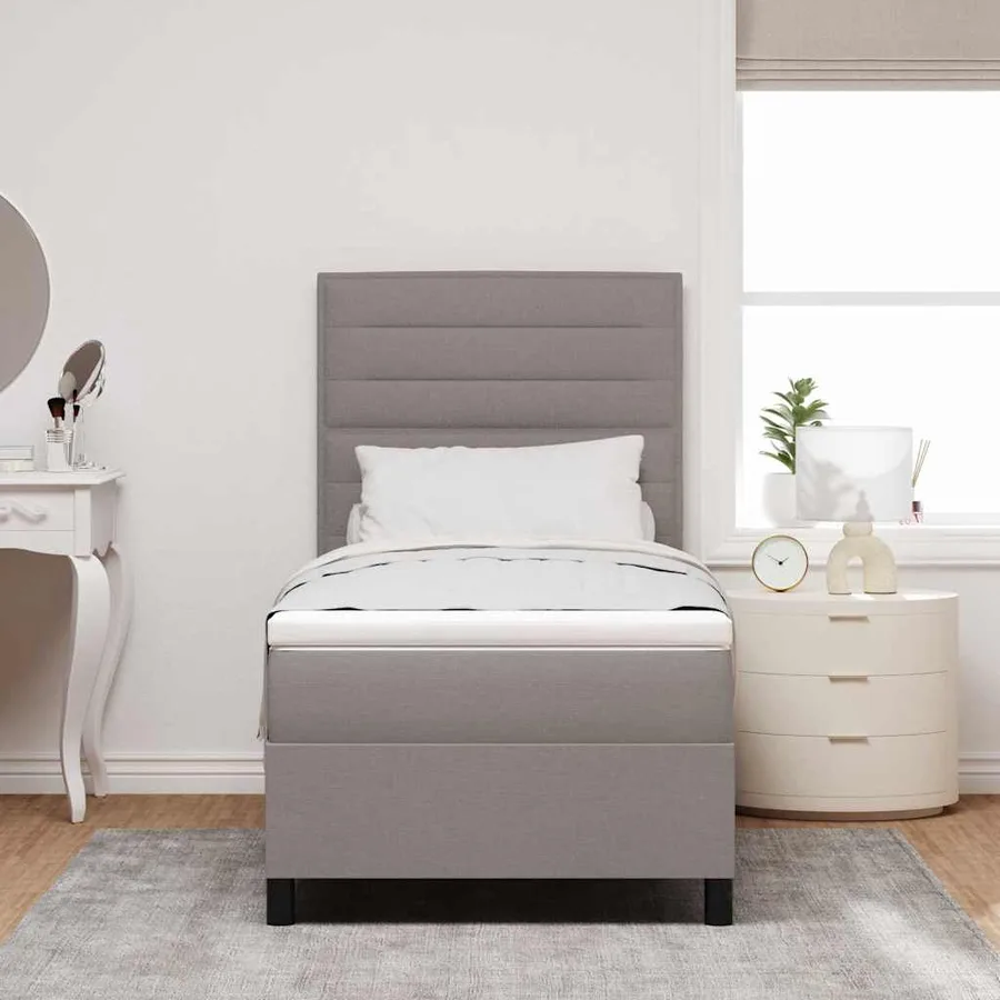 Lit à ressorts avec matelas Taupe 100 x 200 cm tissu - 3