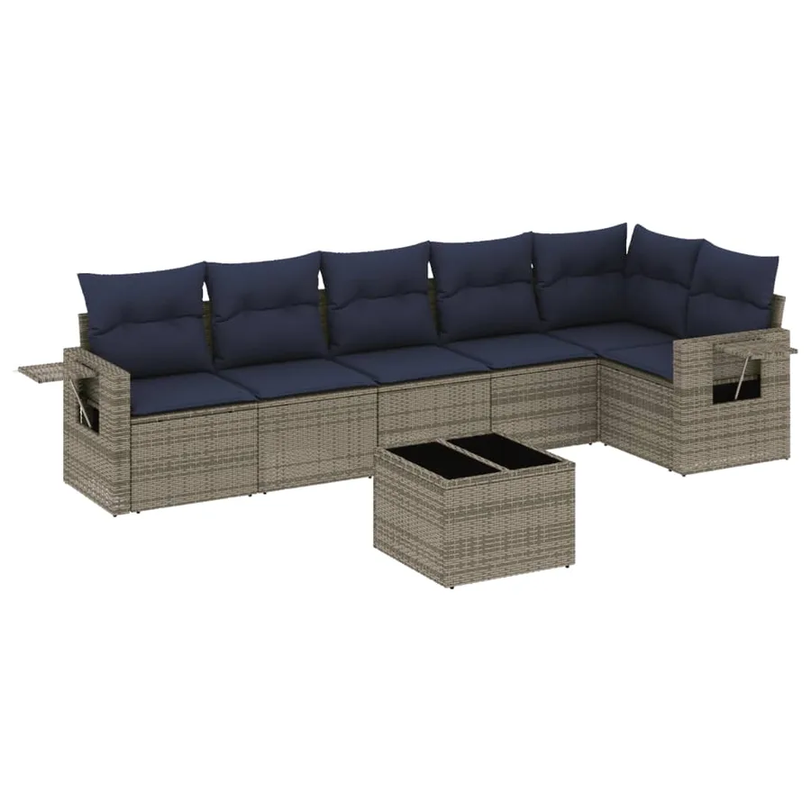 Ensemble de canapé de jardin 7 pcs avec coussins gris résine tressée - 2