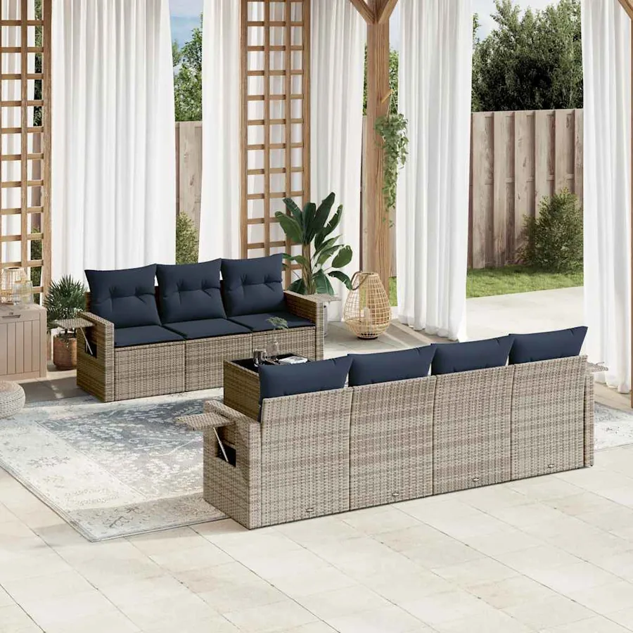 Ensemble de canapé de jardin 8 pcs avec coussins gris résine tressée