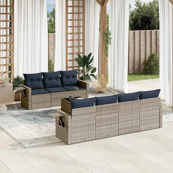 Ensemble de canapé de jardin 8 pcs avec coussins gris résine tressée
