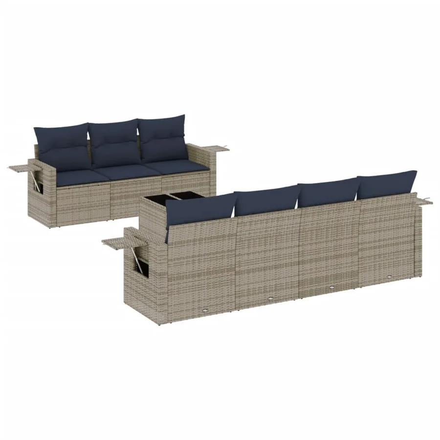 Ensemble de canapé de jardin 8 pcs avec coussins gris résine tressée - 2