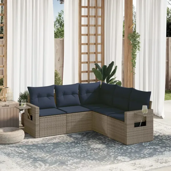 Ensemble de canapé de jardin 5 pcs avec coussins gris résine tressée
