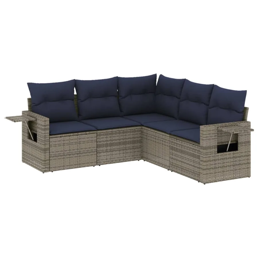 Ensemble de canapé de jardin 5 pcs avec coussins gris résine tressée - 2