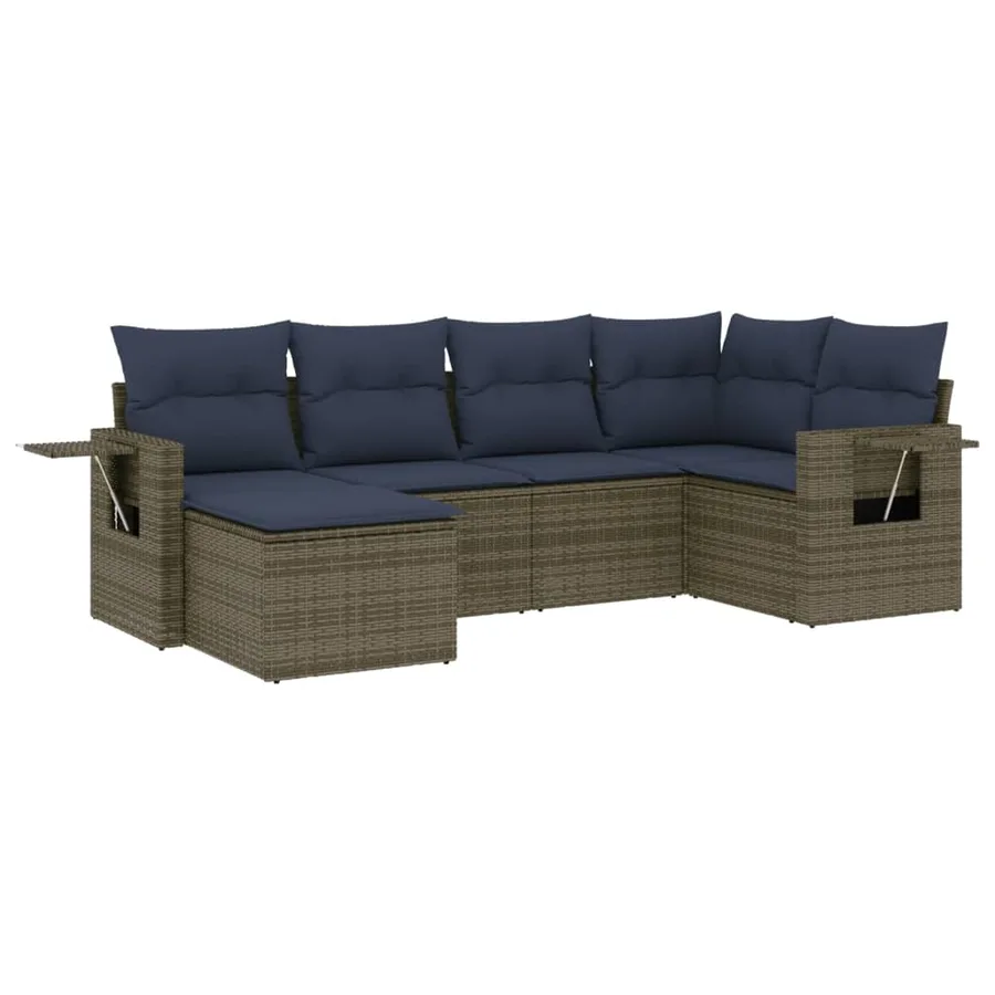 Ensemble de canapé de jardin 6 pcs avec coussins gris résine tressée - 2