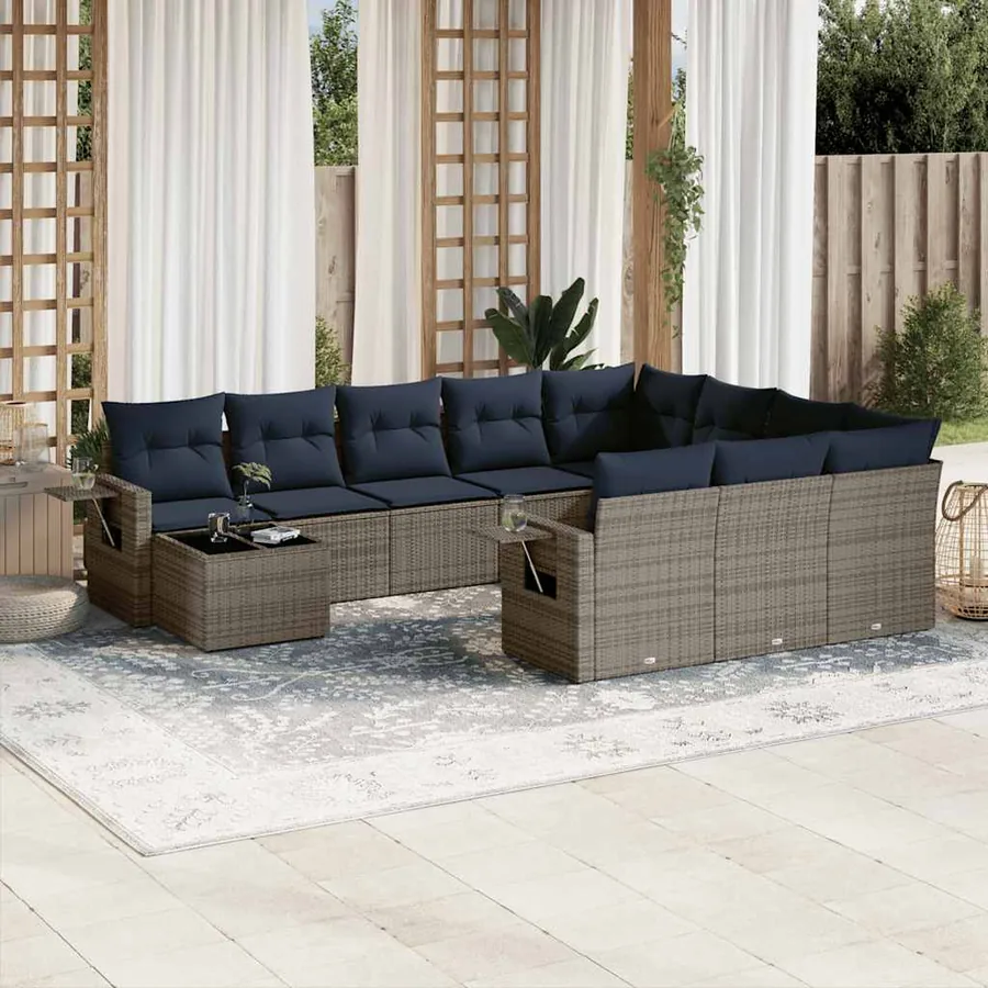 Ensemble de canapé de jardin 11 pcs avec coussins gris résine tressée