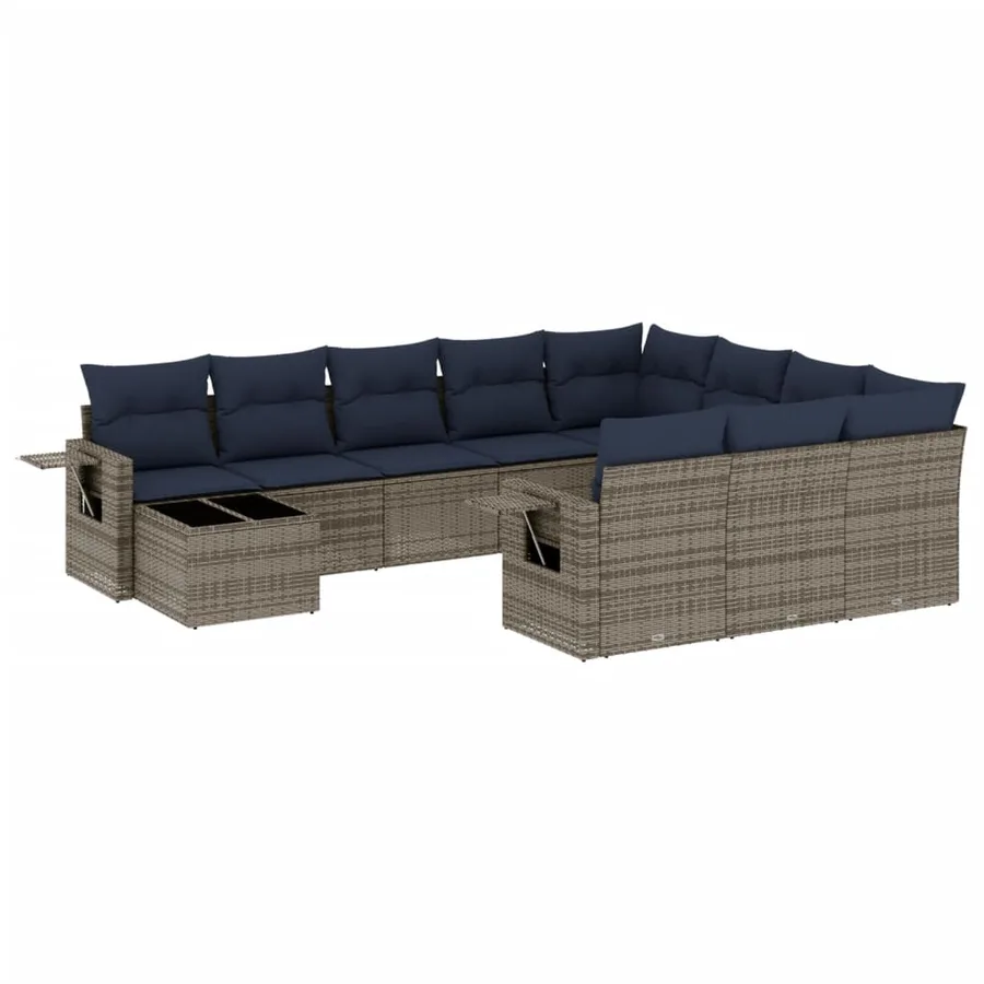 Ensemble de canapé de jardin 11 pcs avec coussins gris résine tressée - 2
