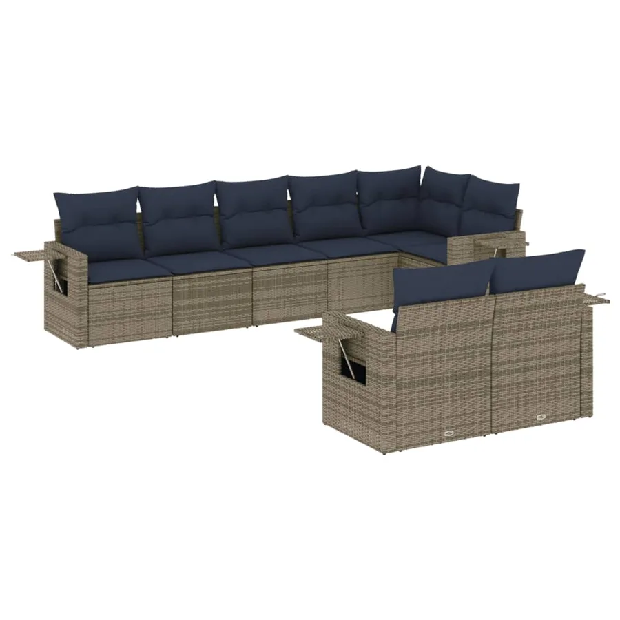 Ensemble de canapé de jardin 8 pcs avec coussins gris résine tressée - 2