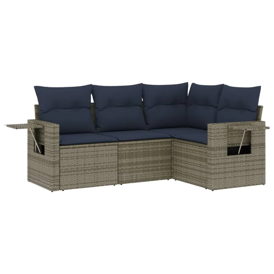 Ensemble de canapé de jardin 4 pcs avec coussins gris résine tressée - 2