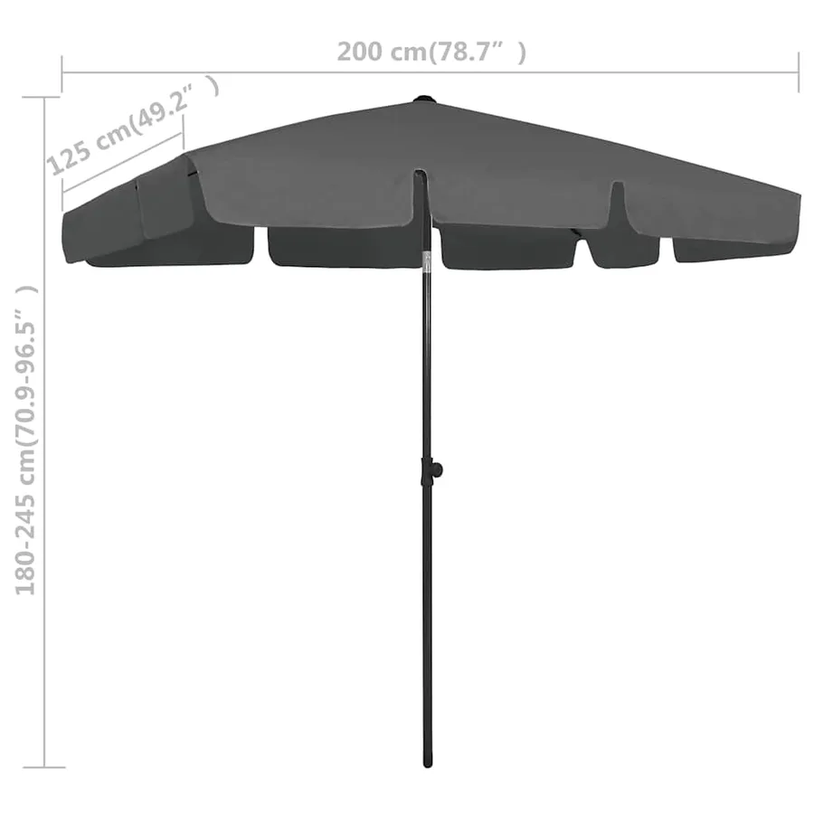 Parasol de plage anthracite 200x125 cm - 8