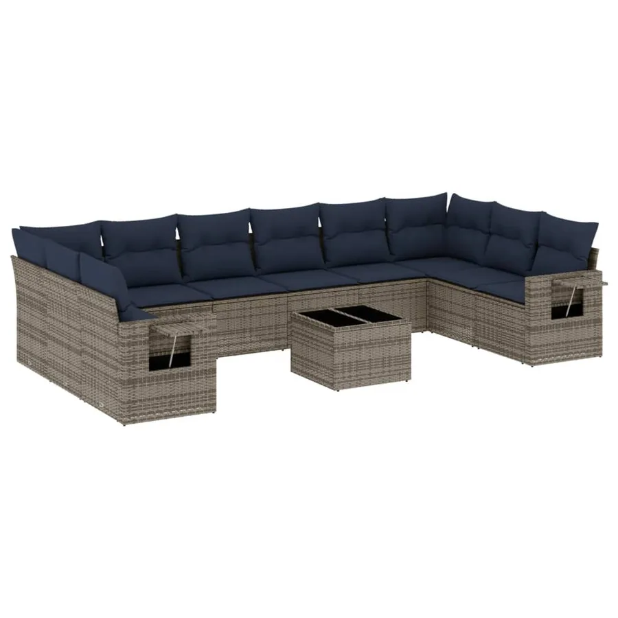 Ensemble de canapé de jardin 11 pcs avec coussins gris résine tressée - 2