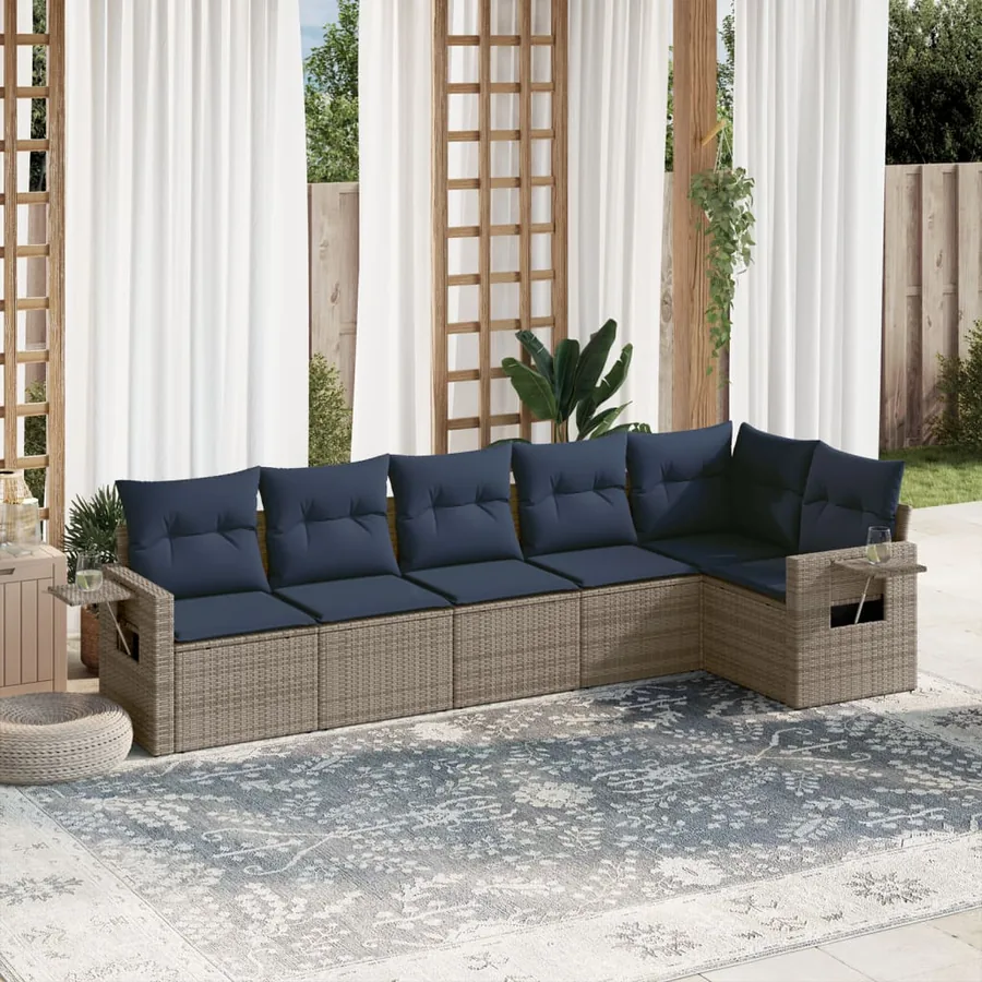 Ensemble de canapé de jardin 6 pcs avec coussins gris résine tressée